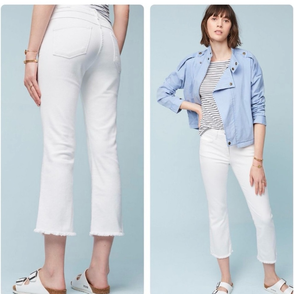 Pilcro And The Letterpress White Script Frayed Hem Jeans